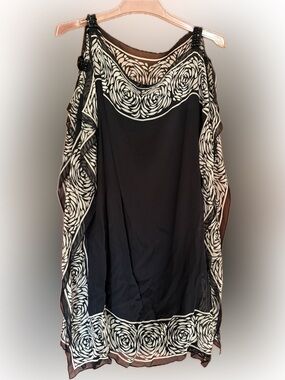 MARCHESA NOTTE Black Sheer Floral Trim Tank/Scarf Dress 100% Silk